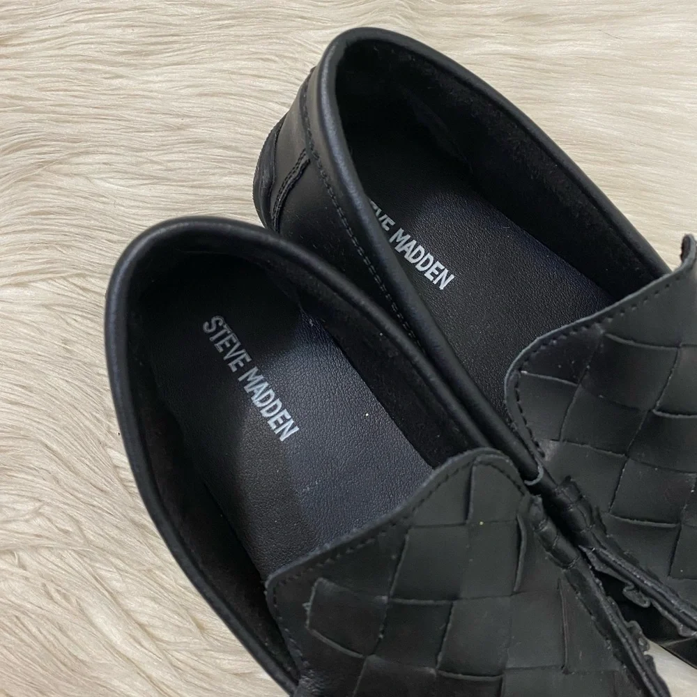 Steve Madden Kids Boys Black Woven Leather Driving Loafers